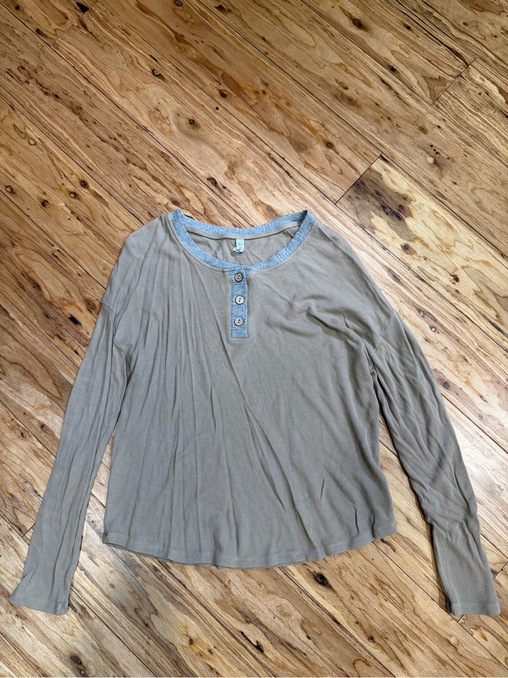 Wishlist Taupe Waffle Henley with Light Blue Trim